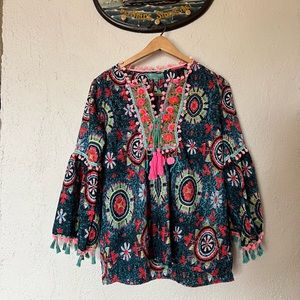 Antica Sartoria by Giacomo Cinque Embroidered Floral Lace Pom Tassel Blouse